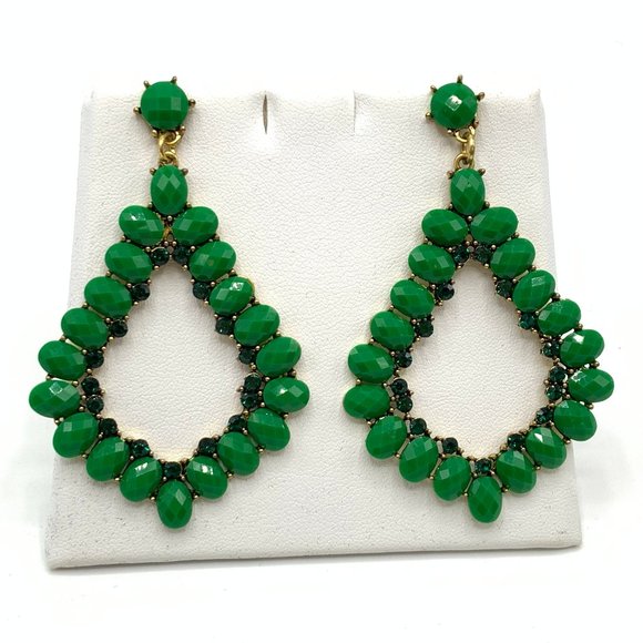 unbranded Jewelry - Large Green Rhinestone Faceted Statement Earrings